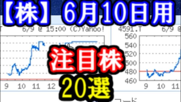 【株・デイトレ用】6月10日用、注目株まとめ20選！