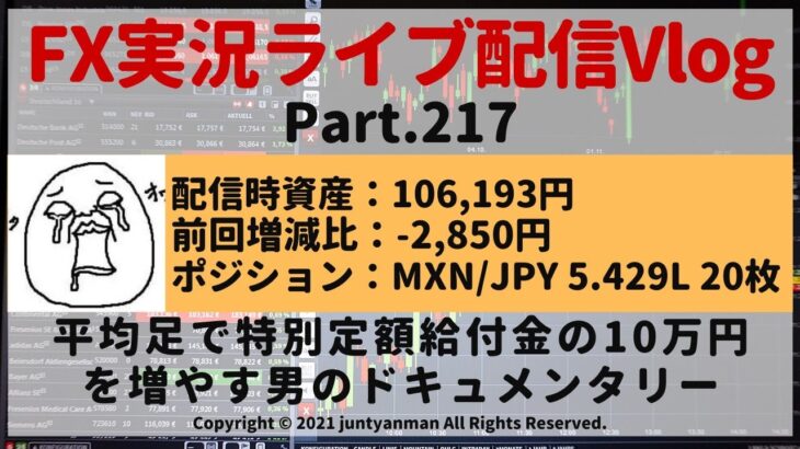 【FX実況ライブ配信Vlog】平均足で特別定額給付金の10万円を増やす男のドキュメンタリーPart.217