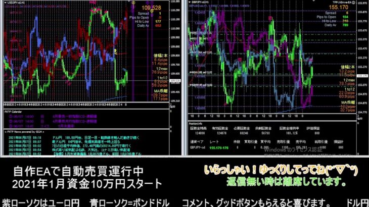 【FX】🍵MT4システムトレード自動売買🍵【EA】2021/0607