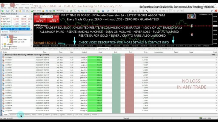 FOREX ZERO LOSS TRADING | 1st February 2022 | NO LOSS FOREX STRATEGY EA | FOREX IB REBATE GENERATOR