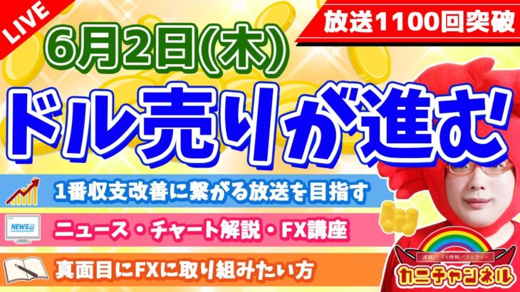 【ドル売りが進む】2022年6月2日（木）FX実況生配信カニトレーダーチャンネル生放送1113回目