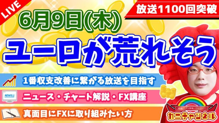 【ユーロが荒れそうな1日】2022年6月9日（木）FX実況生配信カニトレーダーチャンネル生放送1118回目