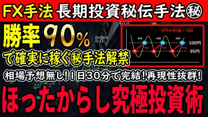 長期投資秘伝のFX手法公開！勝率90%で確実に稼ぐマル秘手法を解禁しました！ほったらかし究極投資術！相場予想無し！1日30分で完結！