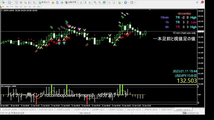 バイナリー高確率サイン　RDコンボパワーインジケーター15分足チャートの紹介動画 のFXライブ配信