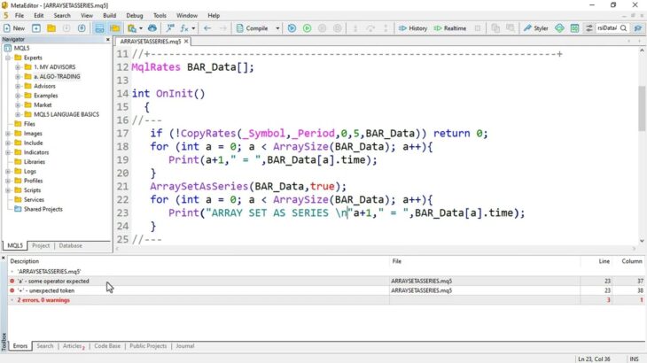 MQL5 Forex Tutorials: ArraySetAsSeries Function EXPLAINED.FX Learning For MT5 EA-PART 169 #timelapse