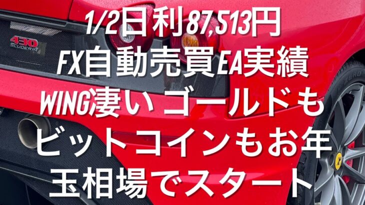 1/2日利87,513円 FX自動売買EA実績 WING凄い ゴールドもビットコインもお年玉相場でスタート