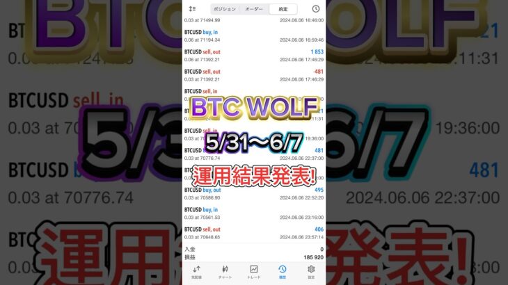 【自動売買】【FX】BTC WOLF EA運用結果報告✨運用二週目で収益○○万！【BTC】【投資】【副業】#大学生#FX初心者#副業#株#FX#EA#自動売買#投資#FX自動売買